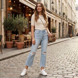 COSMIC BLUE LOVE Light Denim Distressed Cropped Denim Blue Jeans Size 28P NWT